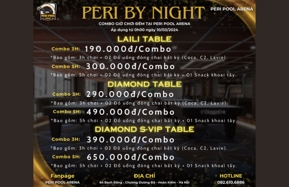 PLAY ALL NIGHT AT PERI POOL ARENA WITH SPECIAL DEALS !